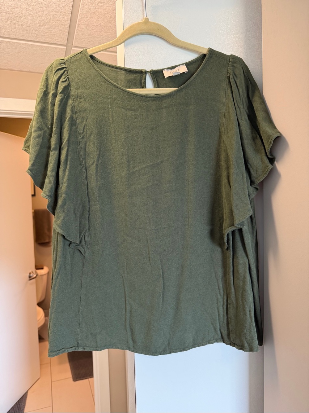 LOFT Olive Green Flutter Sleeve Blouse